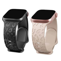 Leopard Engraved Silicone Apple Watch Bands - 15 color options 38mm - 49mm -