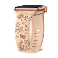 Silicone Floral Engraved Apple Watch Bands - 9 color options 38mm - 49mm -