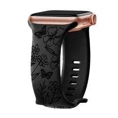 Silicone Floral Engraved Apple Watch Bands - 9 color options 38mm - 49mm -