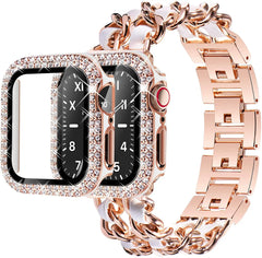 Stainless Steel Metal & Leather Apple Watch Bands + CASE - 6 color options 38mm - 45mm -