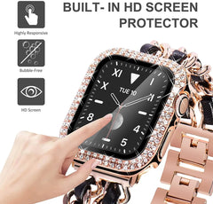 Stainless Steel Metal & Leather Apple Watch Bands + CASE - 6 color options 38mm - 45mm -