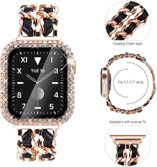 Stainless Steel Metal & Leather Apple Watch Bands + CASE - 6 color options 38mm - 45mm -