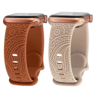 Boho Engraved Silicone Strap for Apple Watch Band 38mm to 49mm - 28 Colors Axios Bands