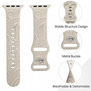 Boho Engraved Silicone Strap for Apple Watch Band 38mm to 49mm - 28 Colors Axios Bands