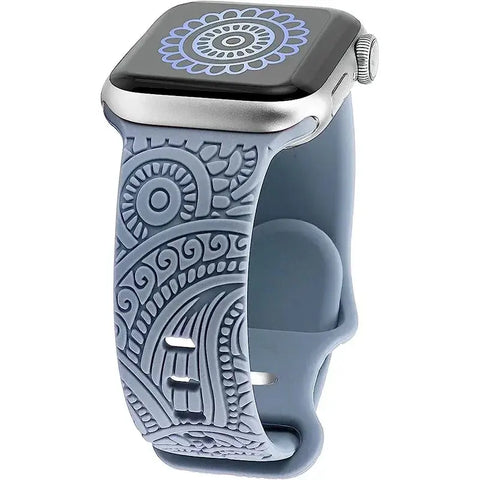 Boho Engraved Silicone Strap for Apple Watch Band 38mm to 49mm - 28 Colors - 
