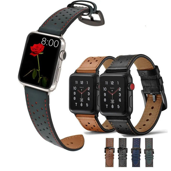 Breathable Leather Apple Watch Bands - 4 color options 38mm - 49mm Axios Bands