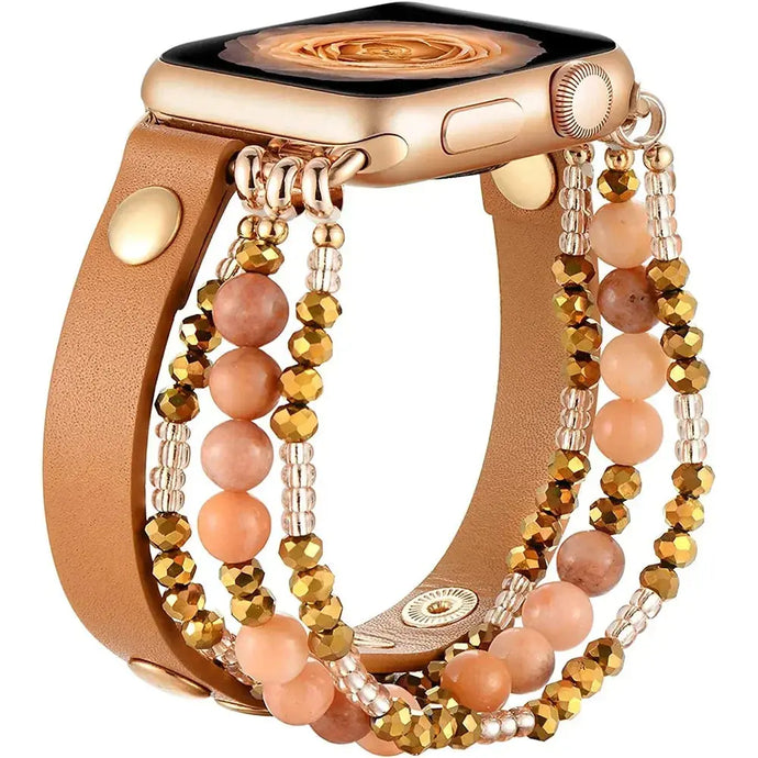 Elastic Beaded Leather Bracelet for Apple Watch Band - 5 Colors Axios Bands