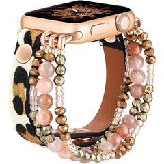 Elastic Beaded Leather Bracelet for Apple Watch Band - 5 Colors - 