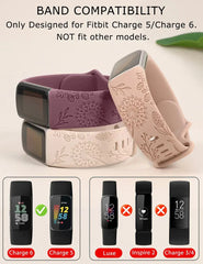 Floral Engraved Silicone Band for Fitbit Charge 5 & 6 - 10 Color Options - 