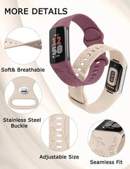 Floral Engraved Silicone Band for Fitbit Charge 5 & 6 - 10 Color Options - 