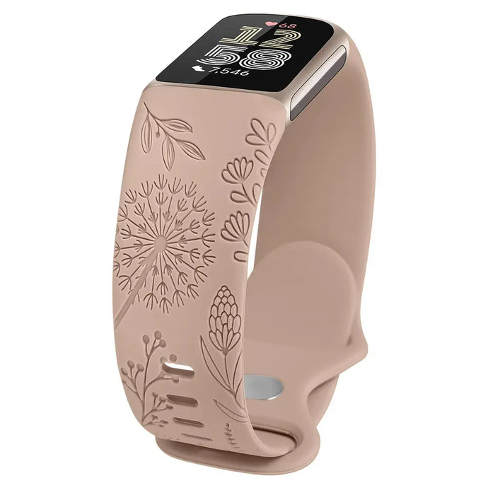 Floral Engraved Silicone Band for Fitbit Charge 5 & 6 - 10 Color Options Axios Bands