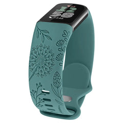 Floral Engraved Silicone Band for Fitbit Charge 5 & 6 - 10 Color Options - 
