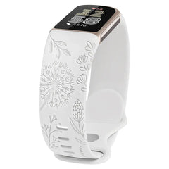 Floral Engraved Silicone Band for Fitbit Charge 5 & 6 - 10 Color Options - 