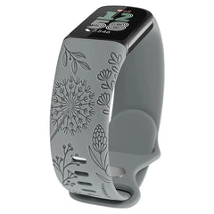 Floral Engraved Silicone Band for Fitbit Charge 5 & 6 - 10 Color Options - 