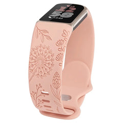 Floral Engraved Silicone Band for Fitbit Charge 5 & 6 - 10 Color Options - 