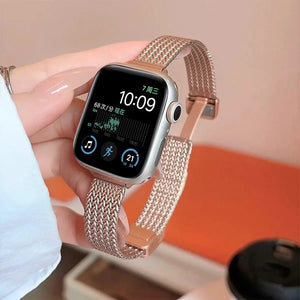 Metal Wheat Ear Herringbone Pattern Slim Stainless Steel Strap for Apple Watch Band 38mm to 49mm - 6 Colors Axios Bands