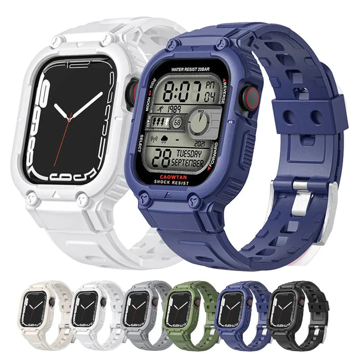 Sport Rubber Strap  with Transparent Armor Case for Apple Watch Band - 6 colors Axios Bands