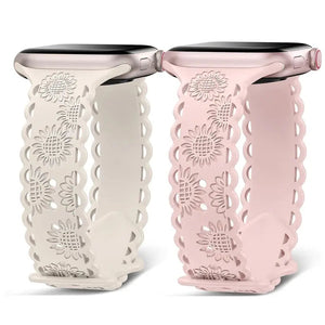 Sunflower Engraved Silicone Strap for Apple Watch Band - 11 Colors Axios Bands
