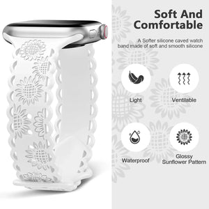 Sunflower Engraved Silicone Strap for Apple Watch Band - 11 Colors Axios Bands