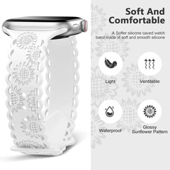 Sunflower Engraved Silicone Strap for Apple Watch Band - 11 Colors - 