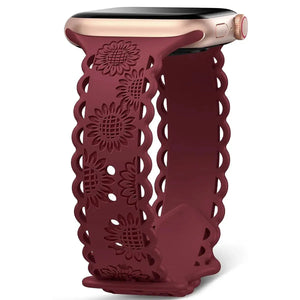 Sunflower Engraved Silicone Strap for Apple Watch Band - 11 Colors Axios Bands